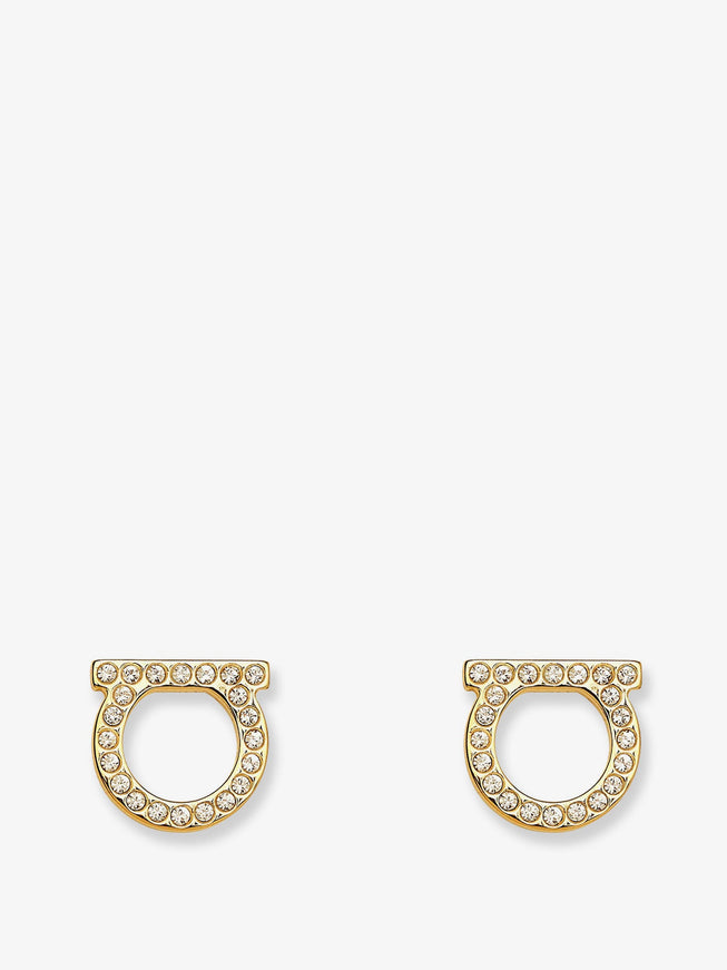 Ferragamo Gancini Crystals Brass Earrings Uni Oro