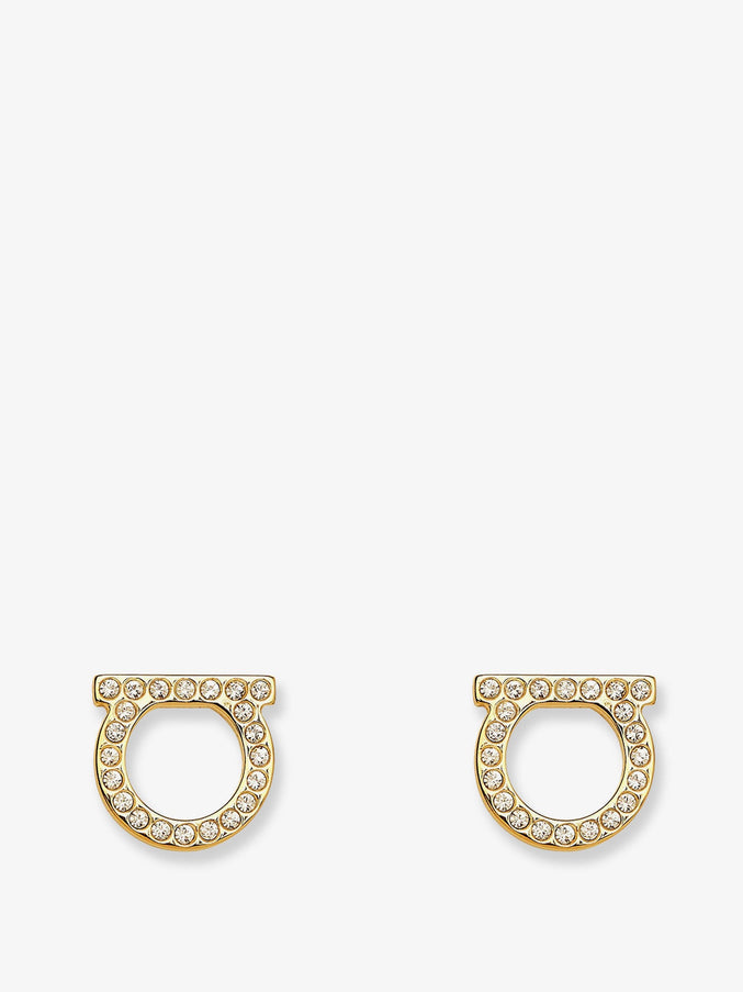 Ferragamo Gancini Crystals Brass Earrings Uni Oro