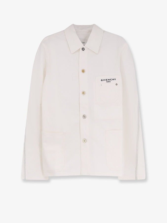Givenchy Denim Jacket With Iconic Lettering Logo On The Front White