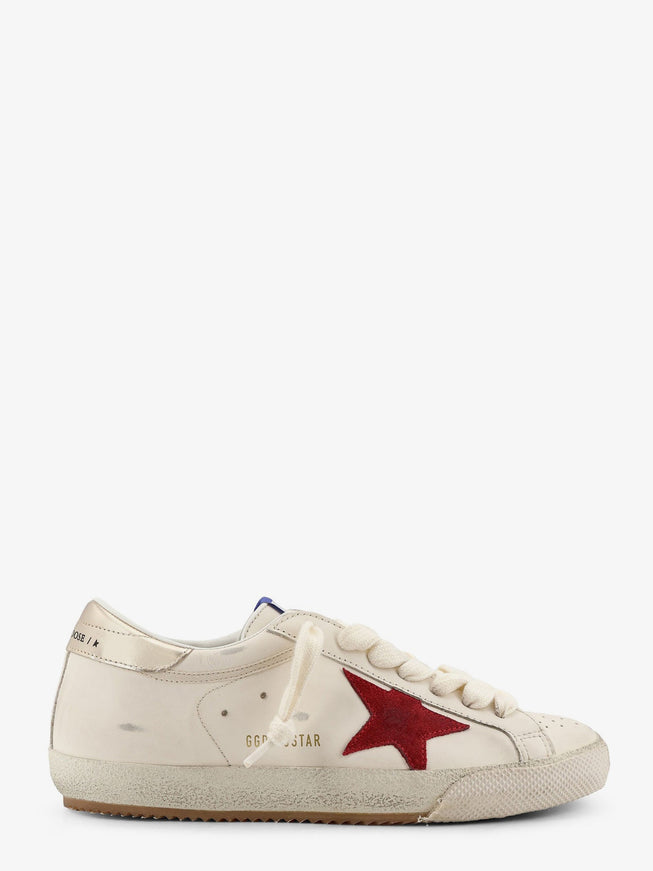 Golden Goose Deluxe Brand Super Star Leather Sneakers With Iconic Side Logo White Red Platinum
