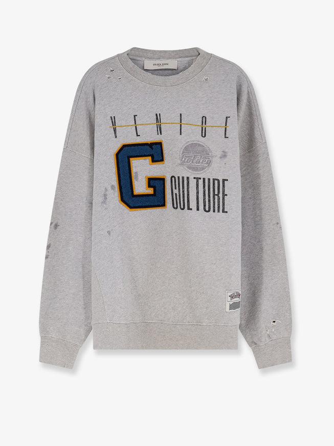 Golden Goose Deluxe Brand Cotton Sweatshirt With Print On The Front Alluminiumgrey