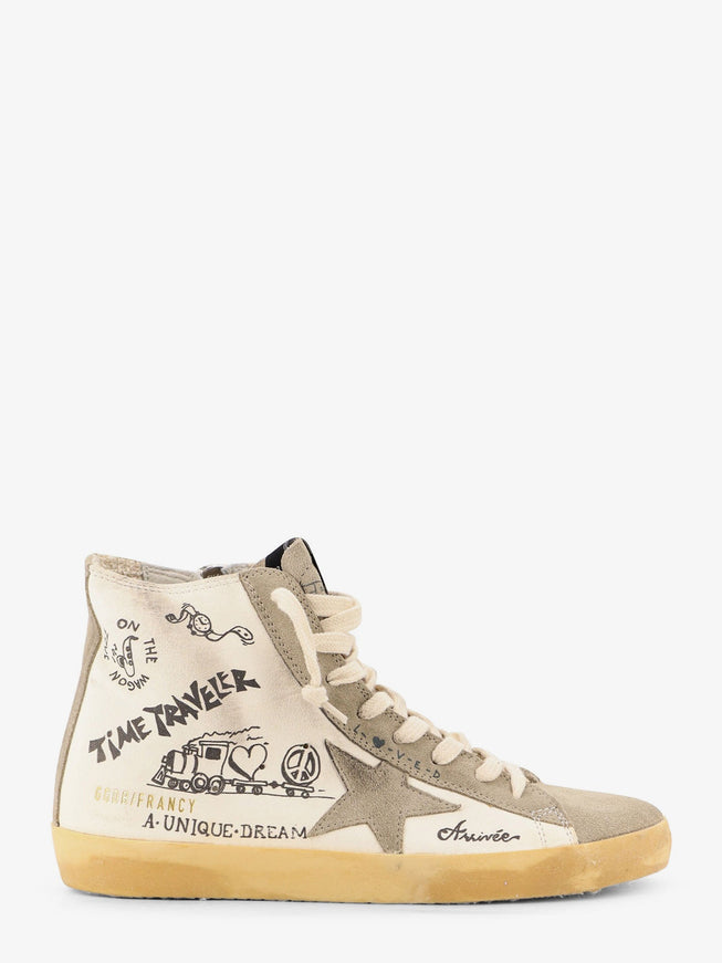 Golden Goose Deluxe Brand Leather Sneakers With All-Over Francy Journey Print Whitetaupeblack