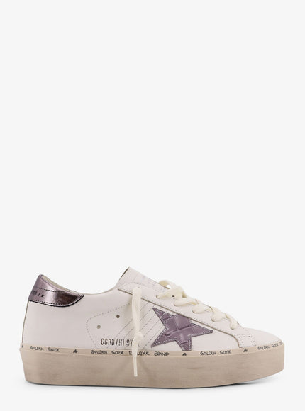 Golden Goose Deluxe Brand Hi Star Leather Sneakers With Side Logo White Grey Lilac