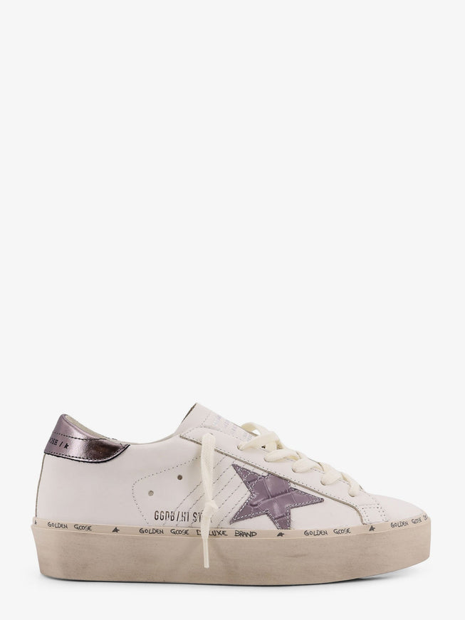 Golden Goose Deluxe Brand Hi Star Leather Sneakers With Side Logo White Grey Lilac