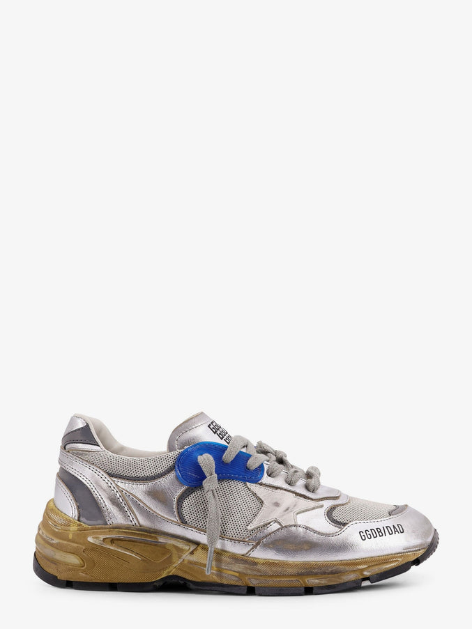 Golden Goose Deluxe Brand Running Dad Mesh And Leather Sneakers With Logo On The Side Silverwhite