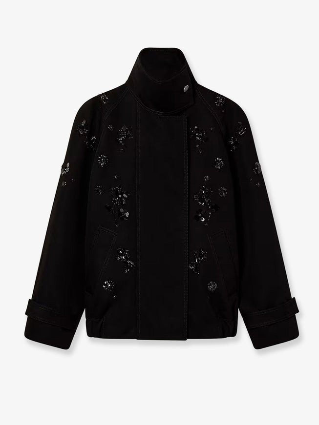 Golden Goose Deluxe Brand Black Denim Jacket With Floral Details In Sequins And Crystals Black