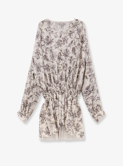 Golden Goose Deluxe Brand Short Cotton Dress With Floral Pattern Dusty White Black