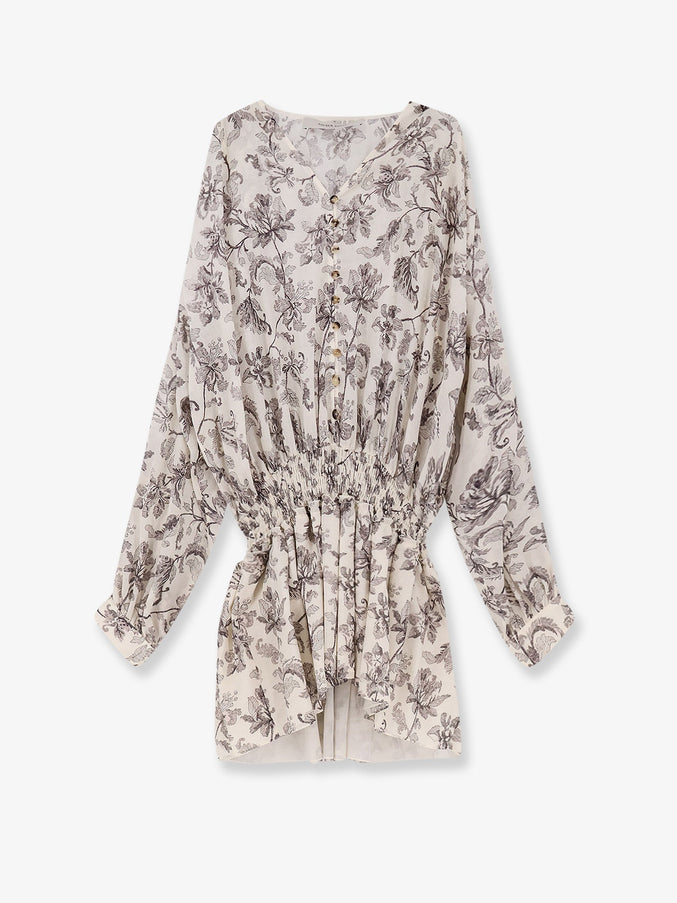 Golden Goose Deluxe Brand Short Cotton Dress With Floral Pattern Dusty White Black