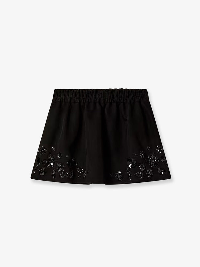 Golden Goose Deluxe Brand Cotton Blend Midi Skirt With Floral Sequin And Crystal Details Black