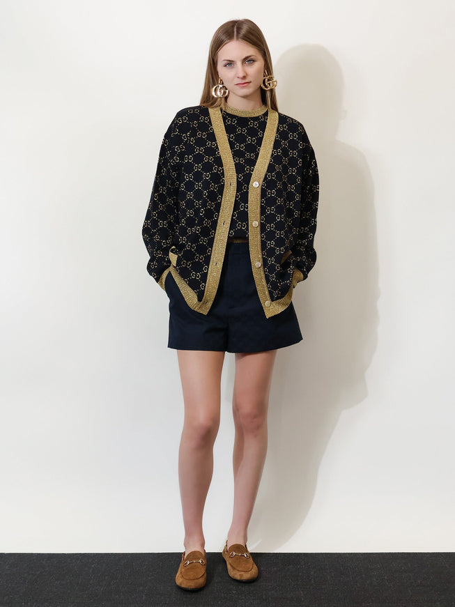 Gucci Cotton Blend Cardigan With All-Over Gg Logo