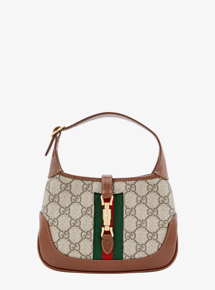 Gucci Gg Supreme Fabric And Leather Shoulder Bag With Iconic Web Band Uni Beige