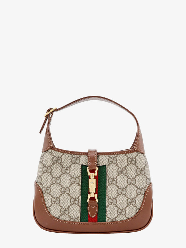 Gucci Gg Supreme Fabric And Leather Shoulder Bag With Iconic Web Band Uni Beige