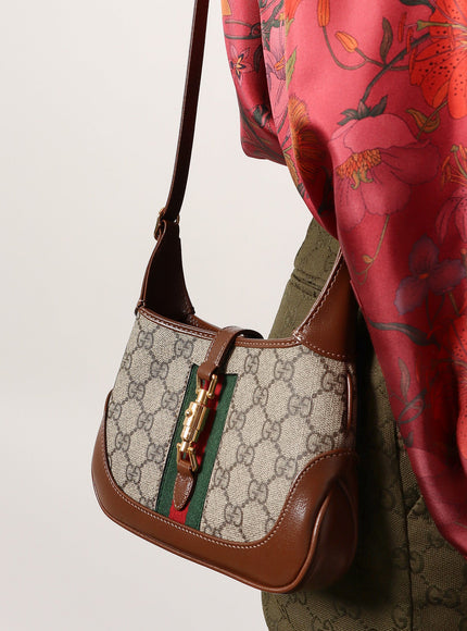 Gucci Gg Supreme Fabric And Leather Shoulder Bag With Iconic Web Band