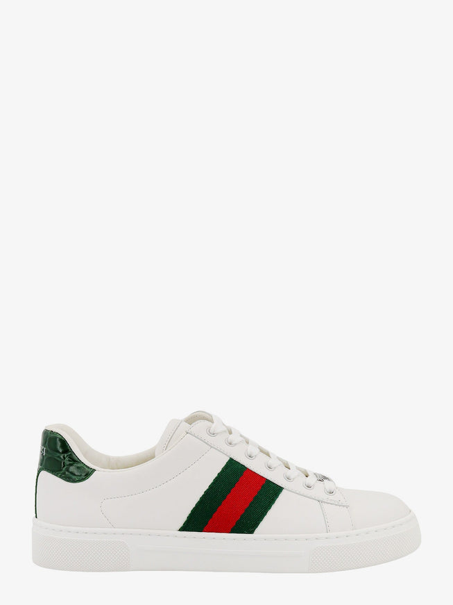 Gucci Ace Leather Sneakers With Side Web Detail Gr Whi Vrv Green Ace