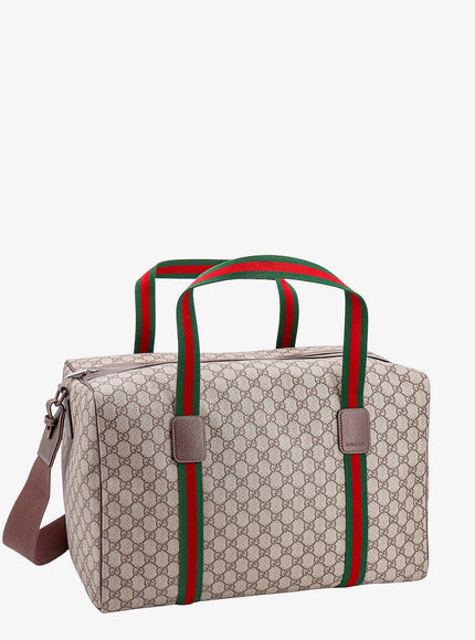 Gucci Gg Supreme Fabric And Leather Travel Bag With Web Detail