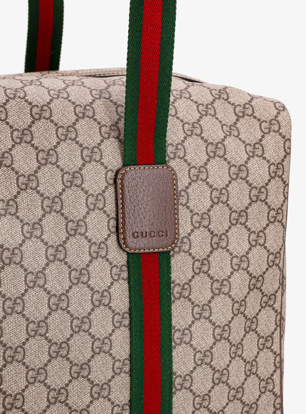 Gucci Gg Supreme Fabric And Leather Travel Bag With Web Detail