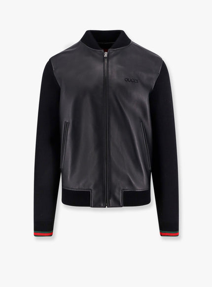 Gucci Leather And Wool Jacket Black Green Red