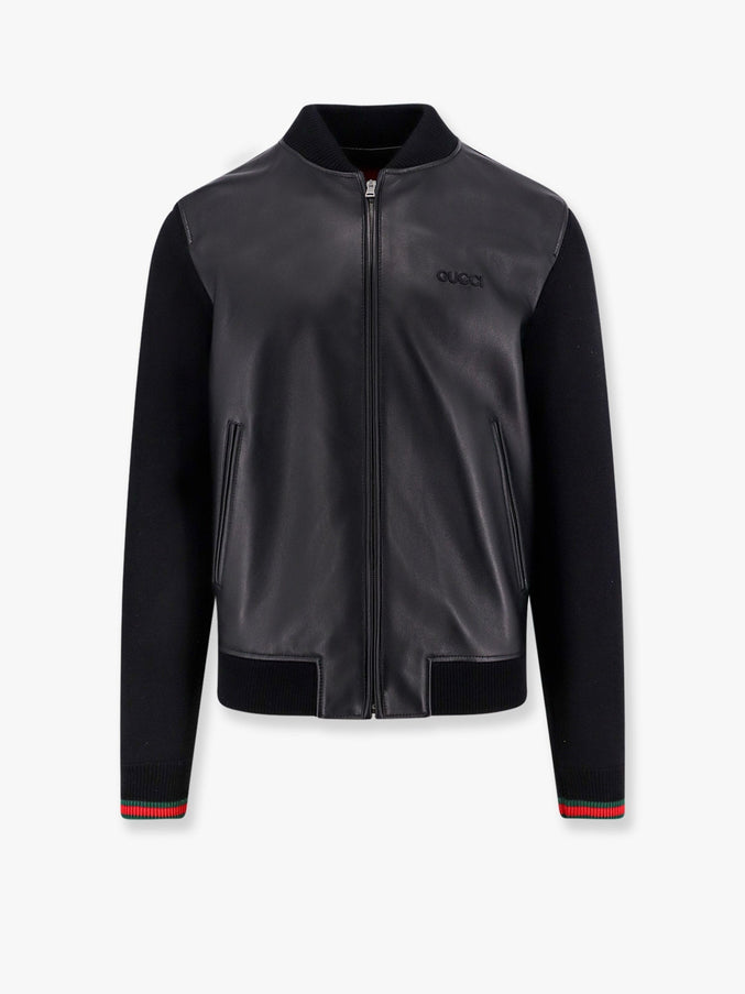 Gucci Leather And Wool Jacket Black Green Red