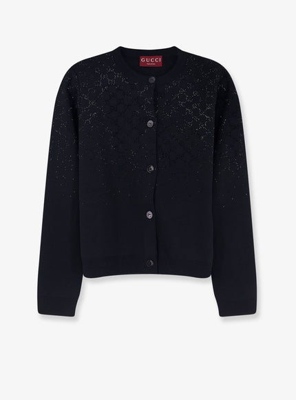 Gucci Wool And Viscose Cardigan With All-Over Gg Logo S Black Mix