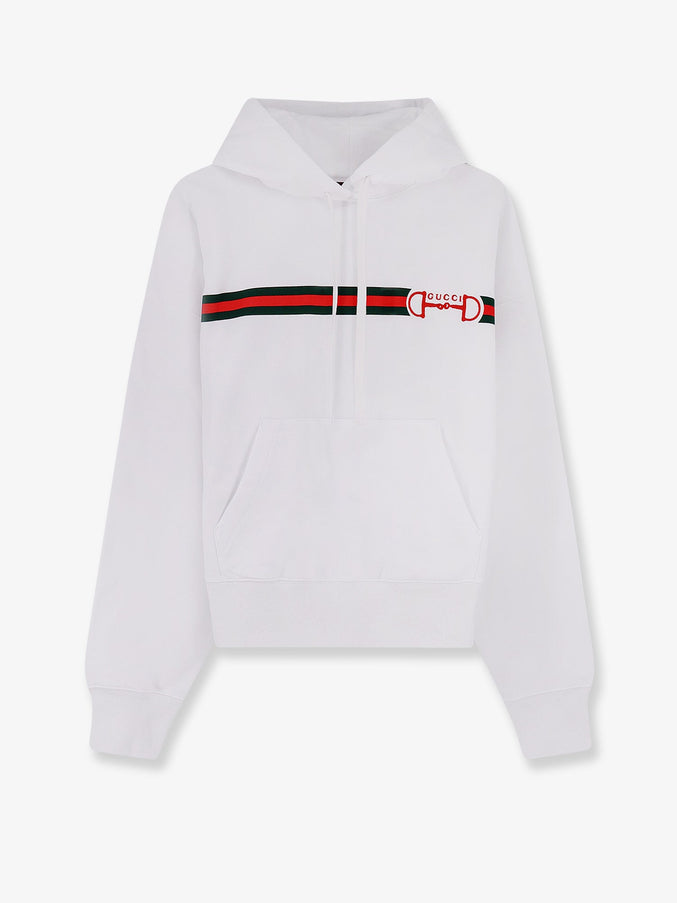 Gucci Cotton Sweatshirt With Embroidered Horsebit On The Front White Mix