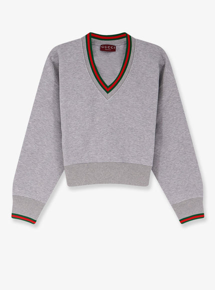 Gucci Cotton Sweatshirt With Web Detail Grey Melange