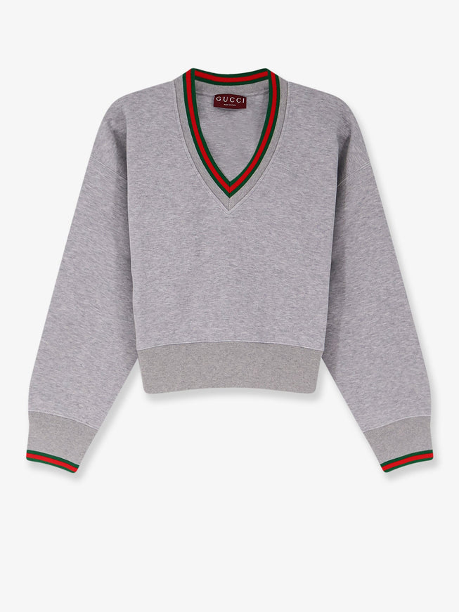 Gucci Cotton Sweatshirt With Web Detail Grey Melange