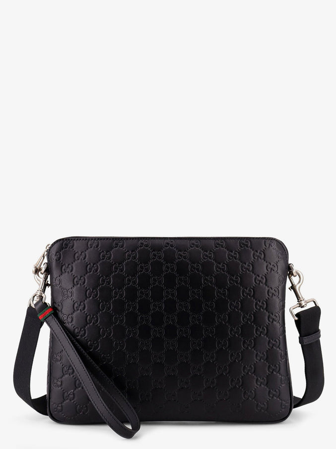 Gucci Leather Gg Emblem Crossbody Bag With Embossed Gg Motif Uni Black