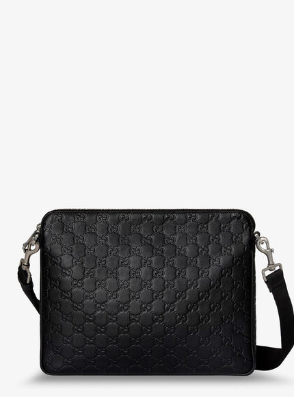 Gucci Leather Gg Emblem Crossbody Bag With Embossed Gg Motif Uni Grey