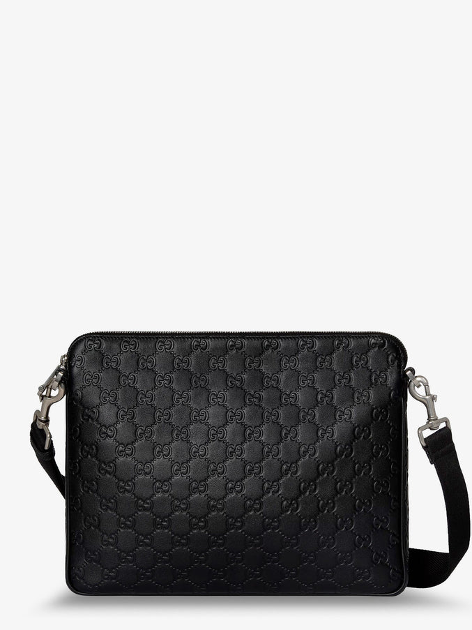Gucci Leather Gg Emblem Crossbody Bag With Embossed Gg Motif Uni Grey