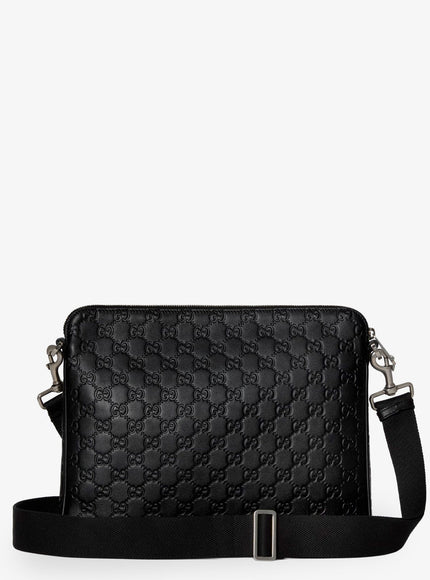 Gucci Leather Gg Emblem Crossbody Bag With Embossed Gg Motif