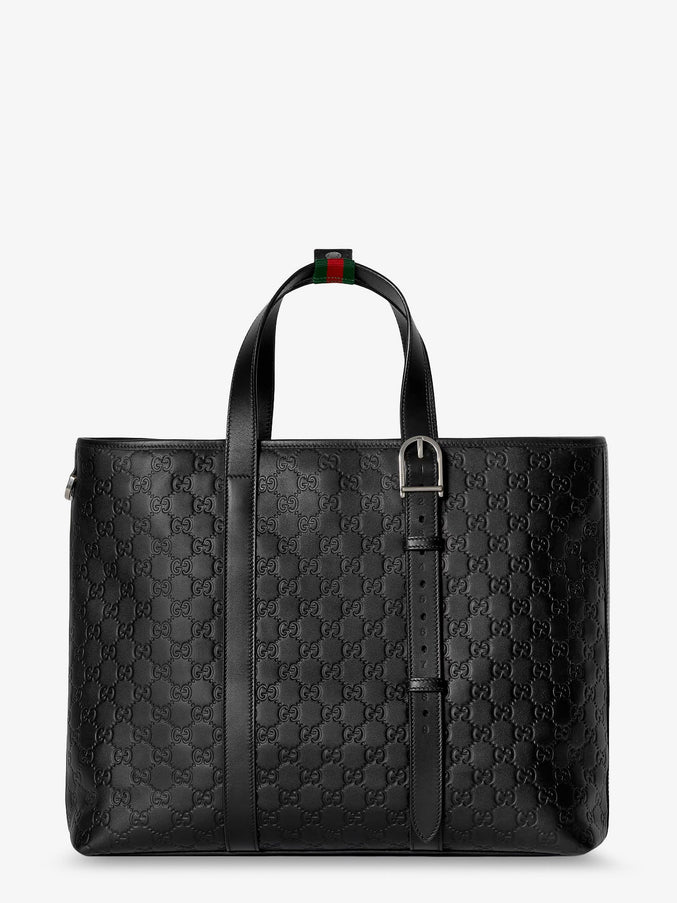 Gucci Gg Emblem Leather Shopping Bag With Embossed Gg Motif Uni Black