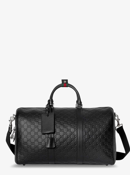 Gucci Coated Canvas Gg Emblem Travel Bag With Gg Motif Uni Black