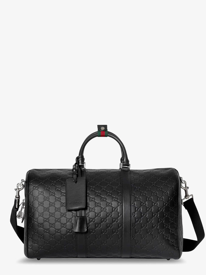 Gucci Coated Canvas Gg Emblem Travel Bag With Gg Motif Uni Black