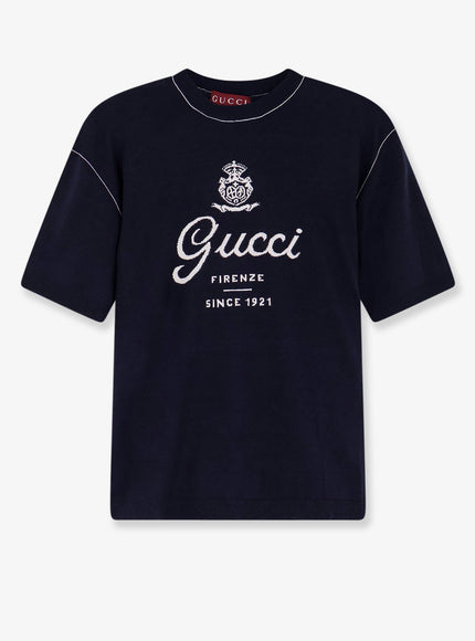 Gucci Silk And Linen Sweater With Gucci Firenze Since 1921 Inlay Ink White