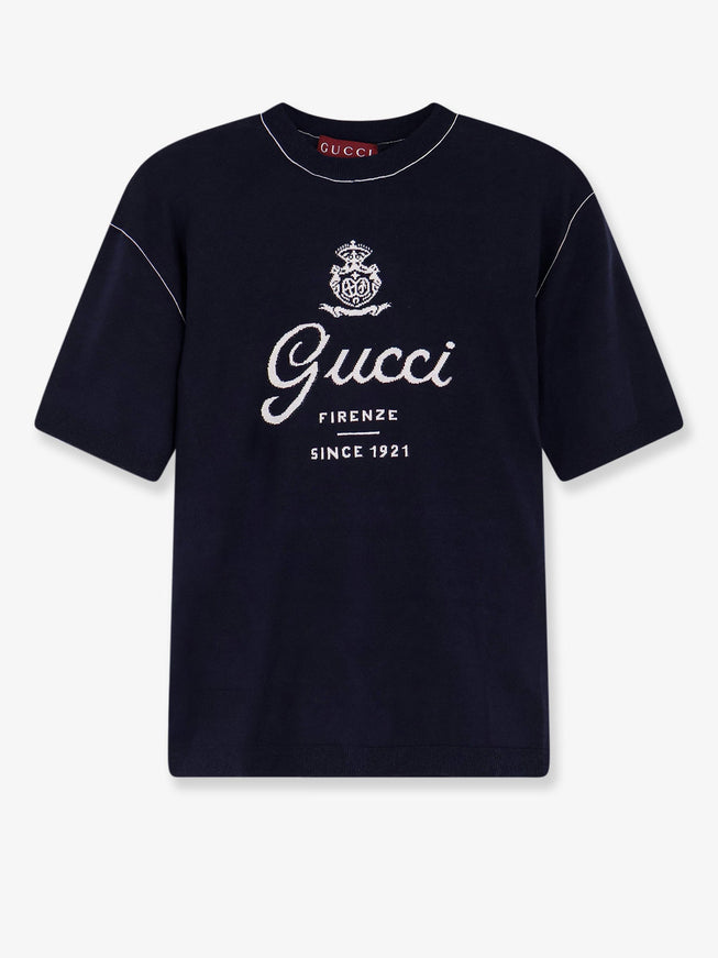 Gucci Silk And Linen Sweater With Gucci Firenze Since 1921 Inlay Ink White