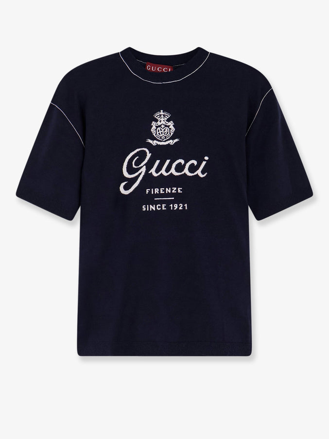 Gucci Silk And Linen Sweater With Gucci Firenze Since 1921 Inlay Ink White