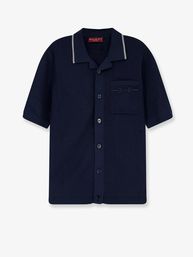 Gucci Viscose Blend Polo Shirt With Front Horsebit Embroidery M Ink Mix