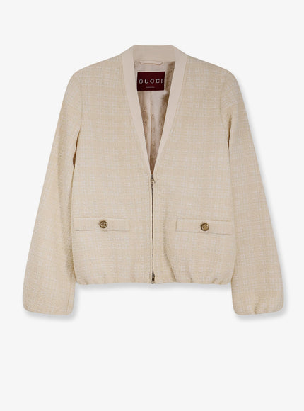 Gucci Checked Cotton Tweed Jacket Beige White