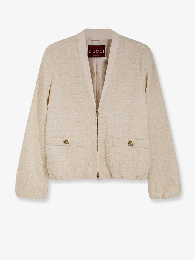 Gucci Checked Cotton Tweed Jacket Beige White