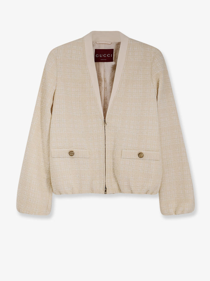 Gucci Checked Cotton Tweed Jacket Beige White