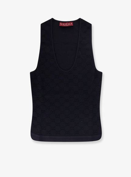 Gucci Viscose Blend Top With All-Over Gg Motif Black