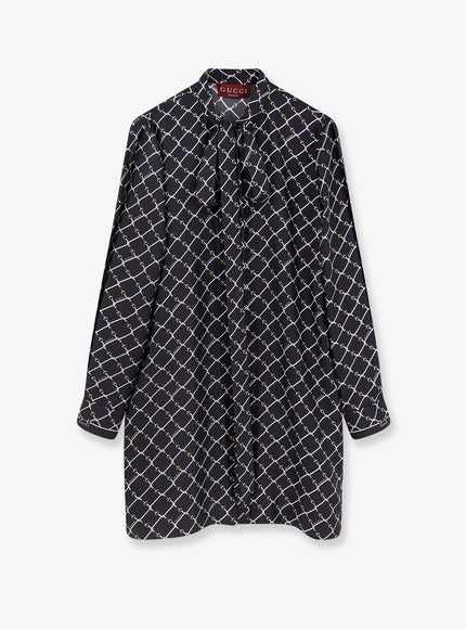 Gucci Short Silk Twill Dress Black White Mc