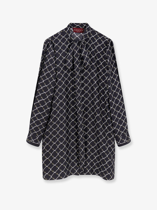 Gucci Short Silk Twill Dress Black White Mc