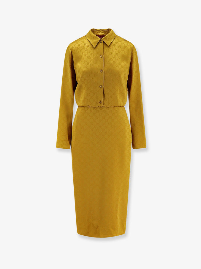 Gucci Gg Satin Chemisier Dress Hazelnut Cream