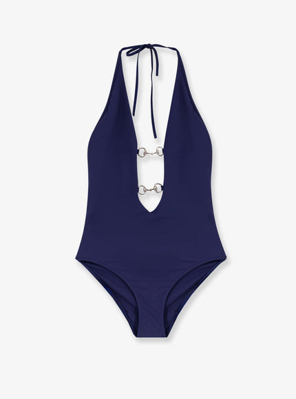 Gucci One-Piece Swimsuit With Horsebit Details Classic Blue