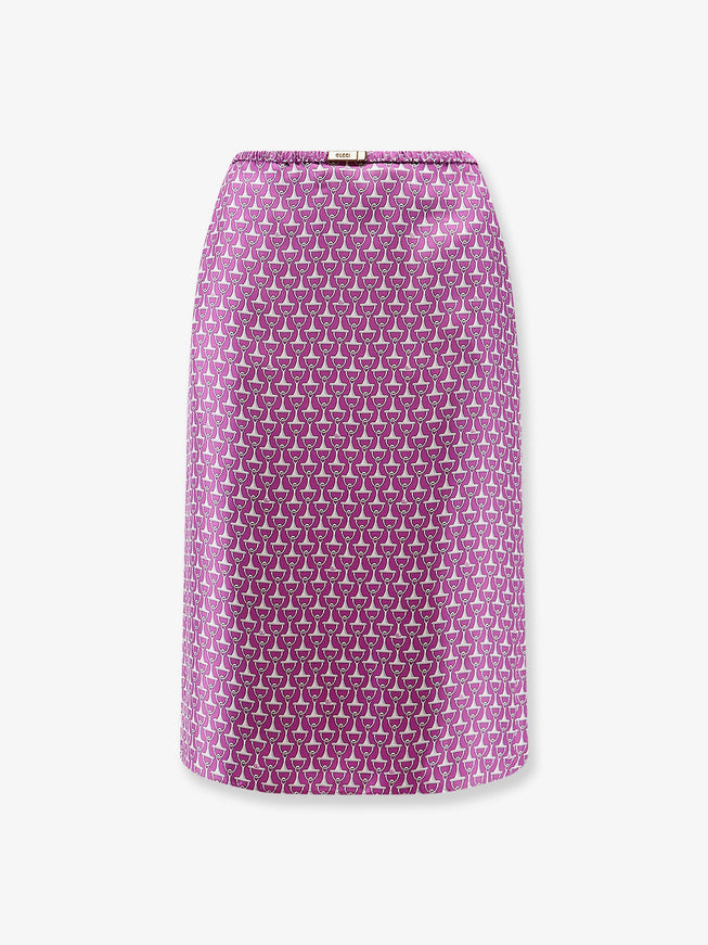 Gucci Silk Skirt With Horsebit Print Violet Ivory Mc