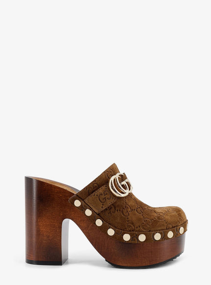 Gucci Suede Sandals With All-Over Gg Logo Pepper Brown