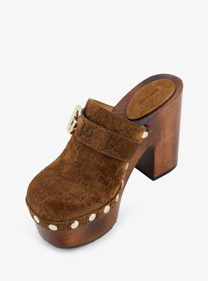 Gucci Suede Sandals With All-Over Gg Logo