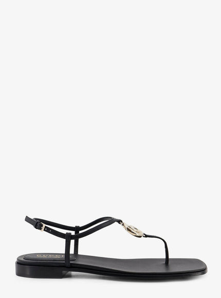 Gucci Lifford Leather Sandals With Metal Gg Logo Nero
