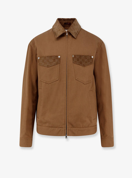 Gucci Canvas Jacket With Gg Details Camel